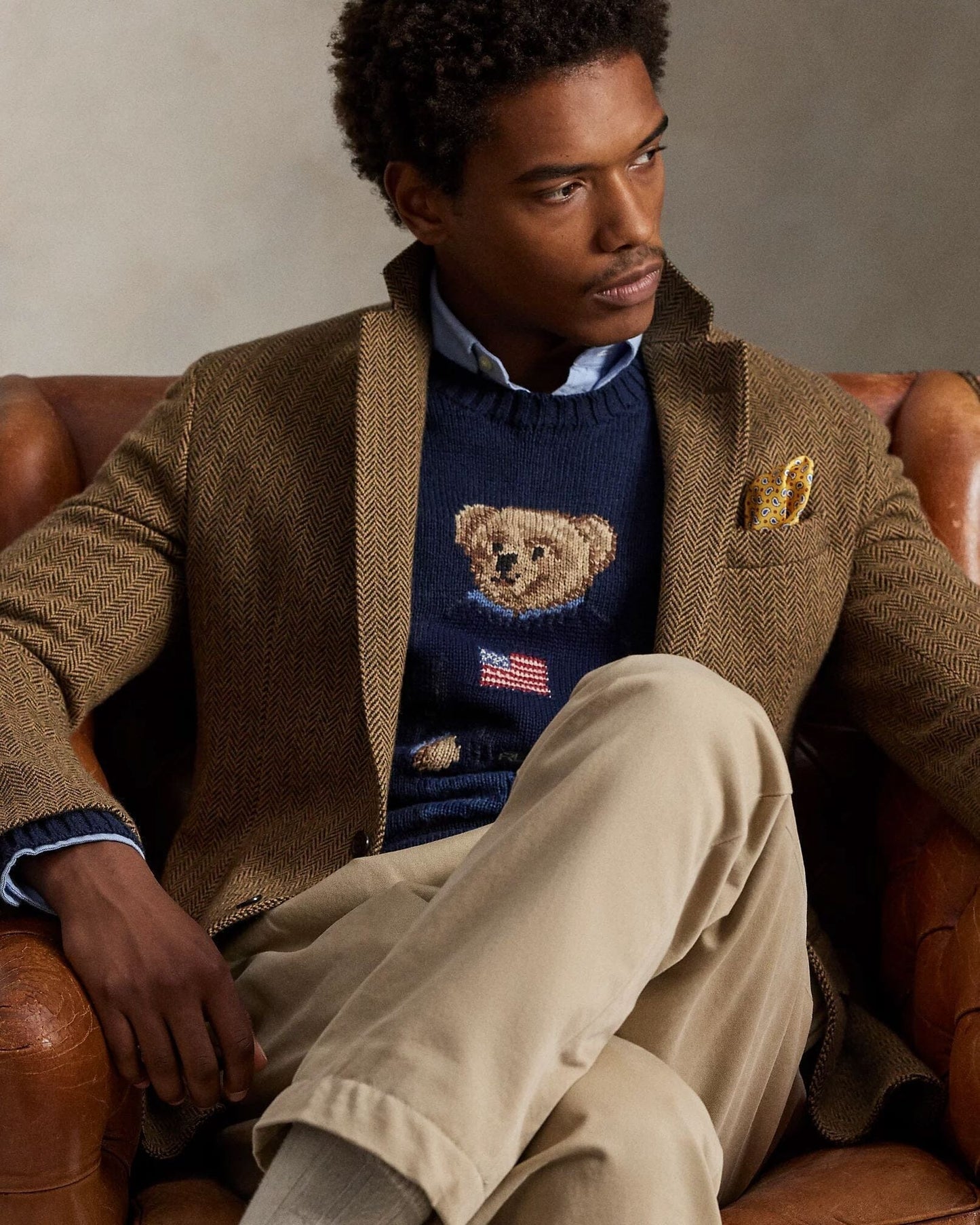 Pull en coton et lin à motif Polo Bear de RL