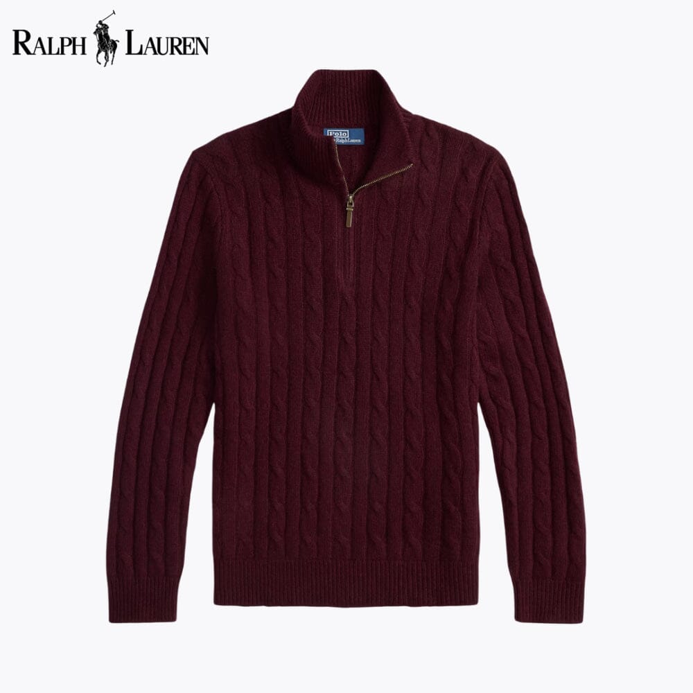 Pull en cachemire à fermeture éclair et torsades RL