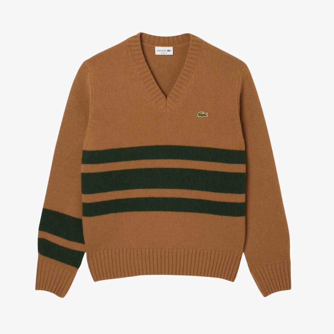 LC Gestreifter V-Ausschnitt-Pullover aus Wolle