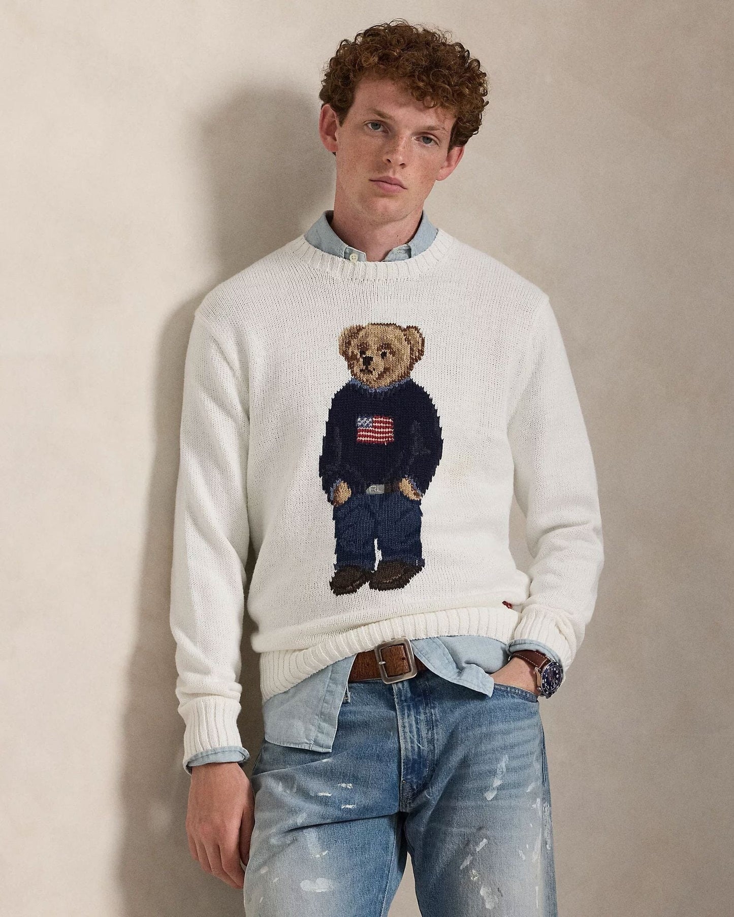 Pull en coton et lin à motif Polo Bear de RL