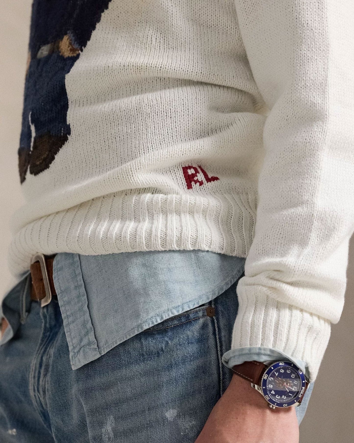 Pull en coton et lin à motif Polo Bear de RL
