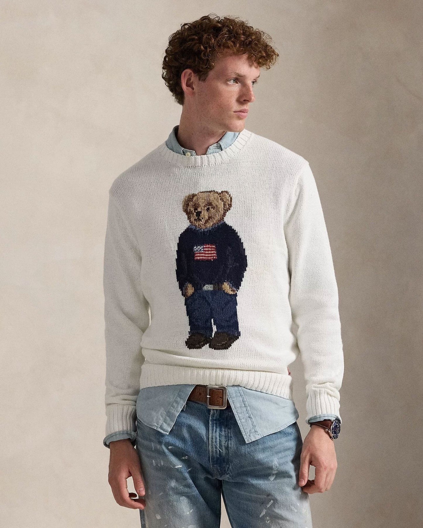 Pull en coton et lin à motif Polo Bear de RL