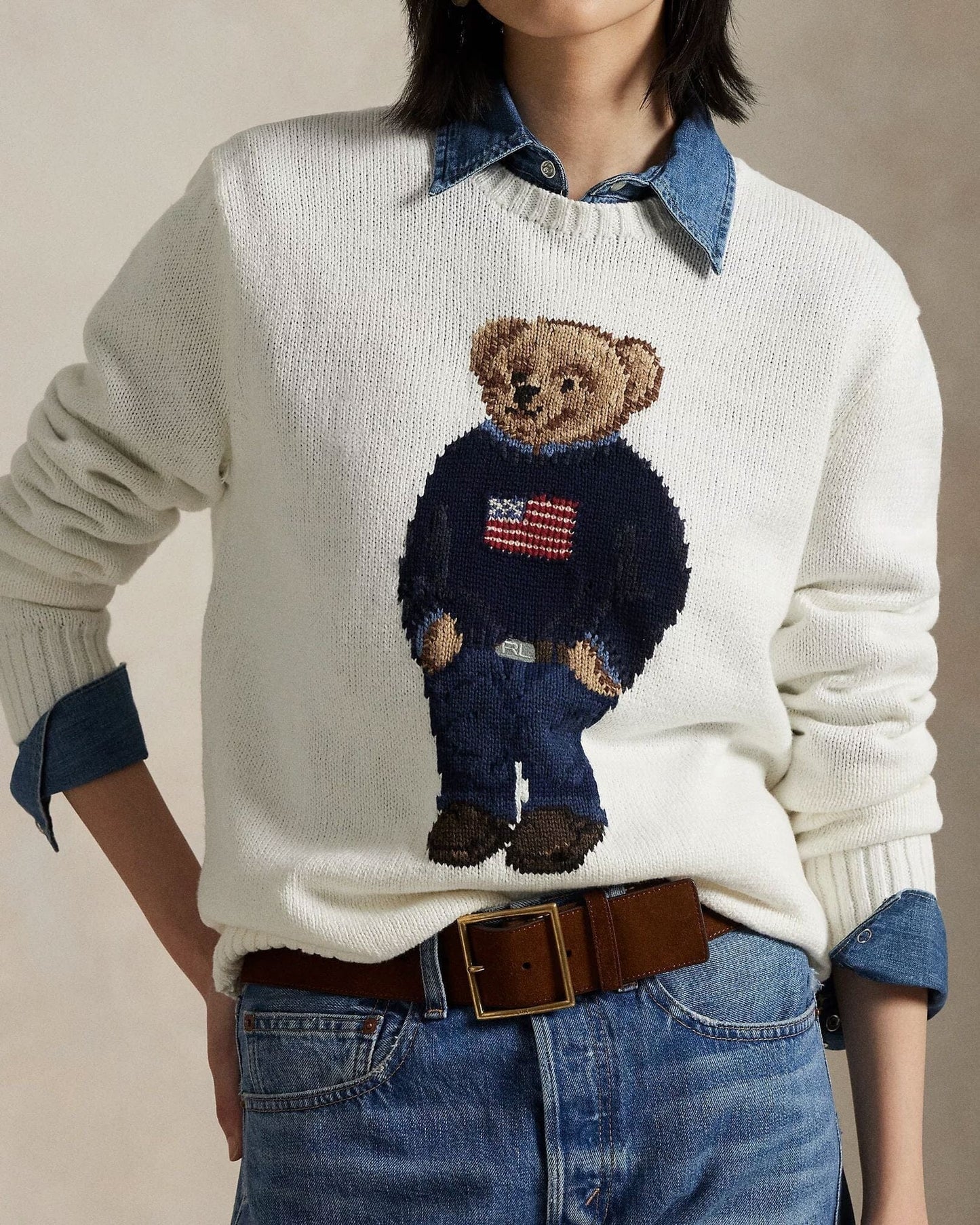 Pull en coton et lin à motif Polo Bear de RL