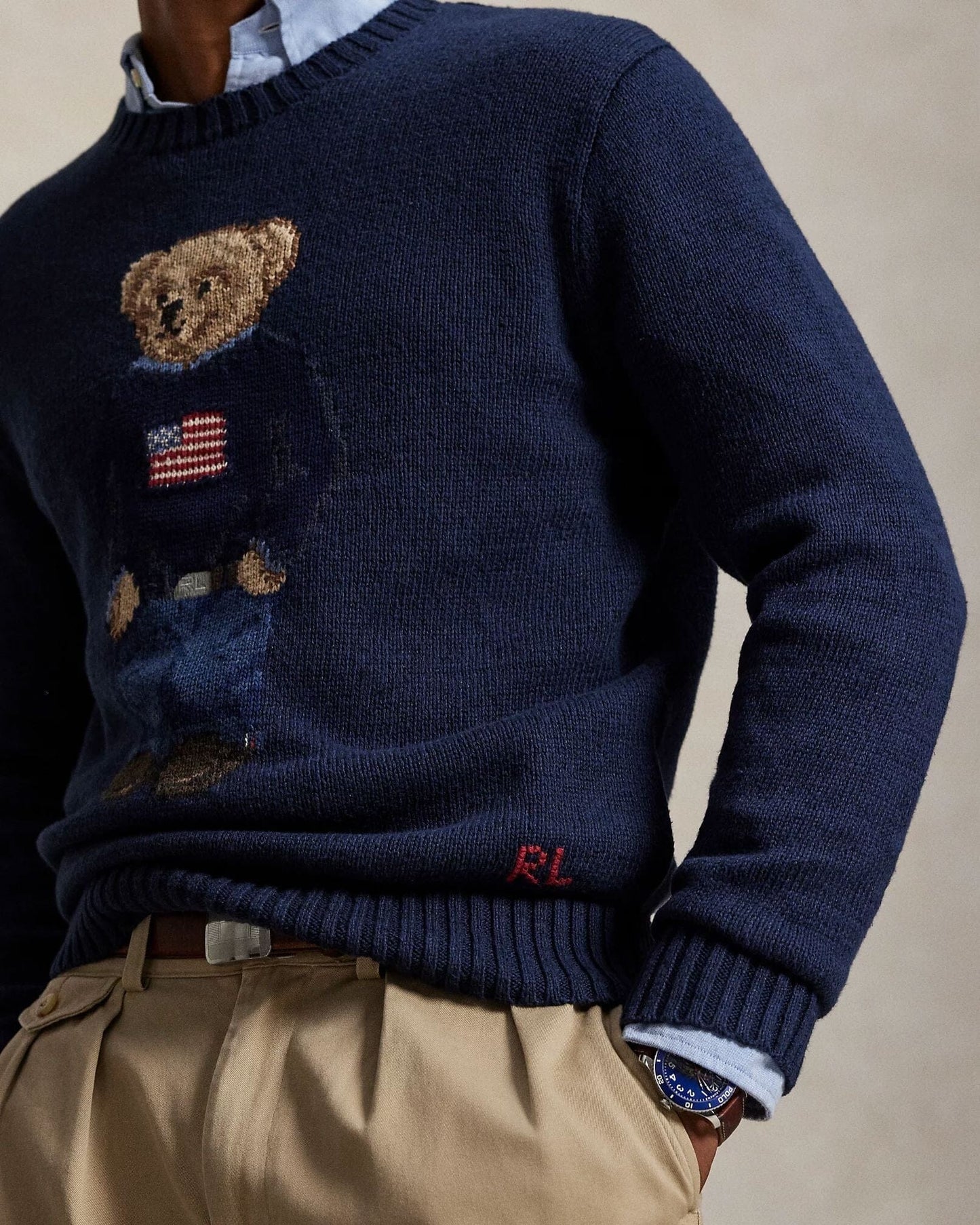 Pull en coton et lin à motif Polo Bear de RL