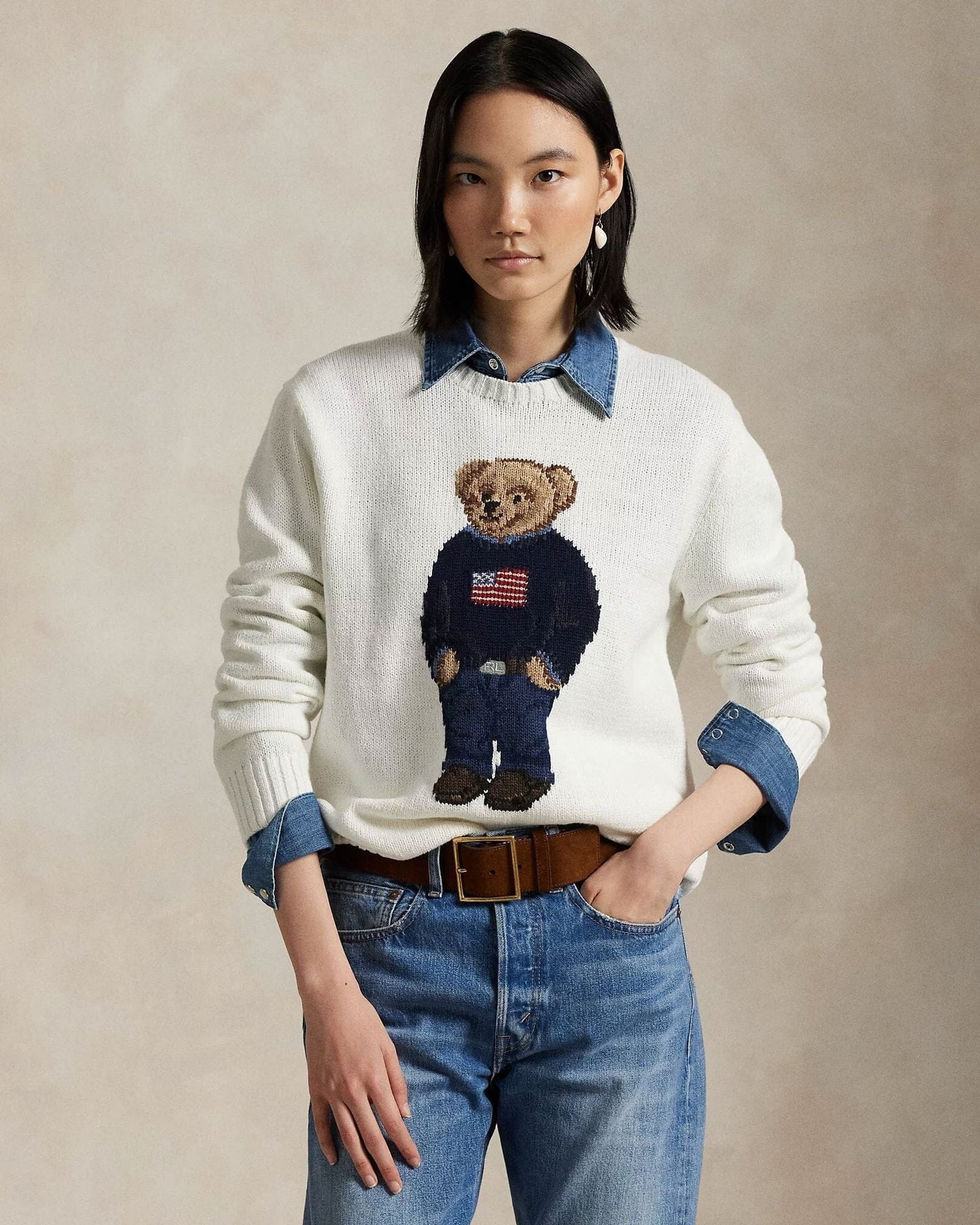 Pull en coton et lin à motif Polo Bear de RL