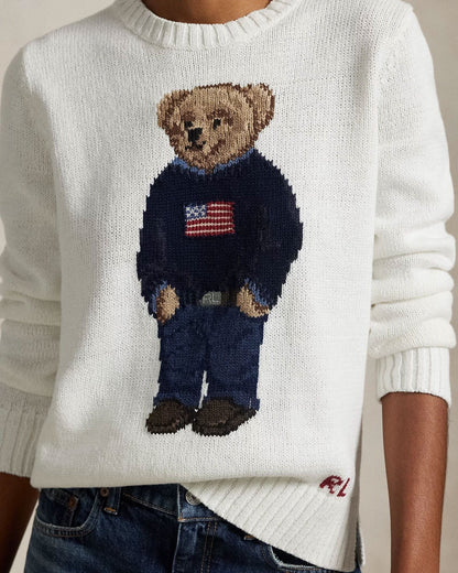 RL Polo Bear Leinen-Baumwoll-Pullover mit Rundhalsausschnitt