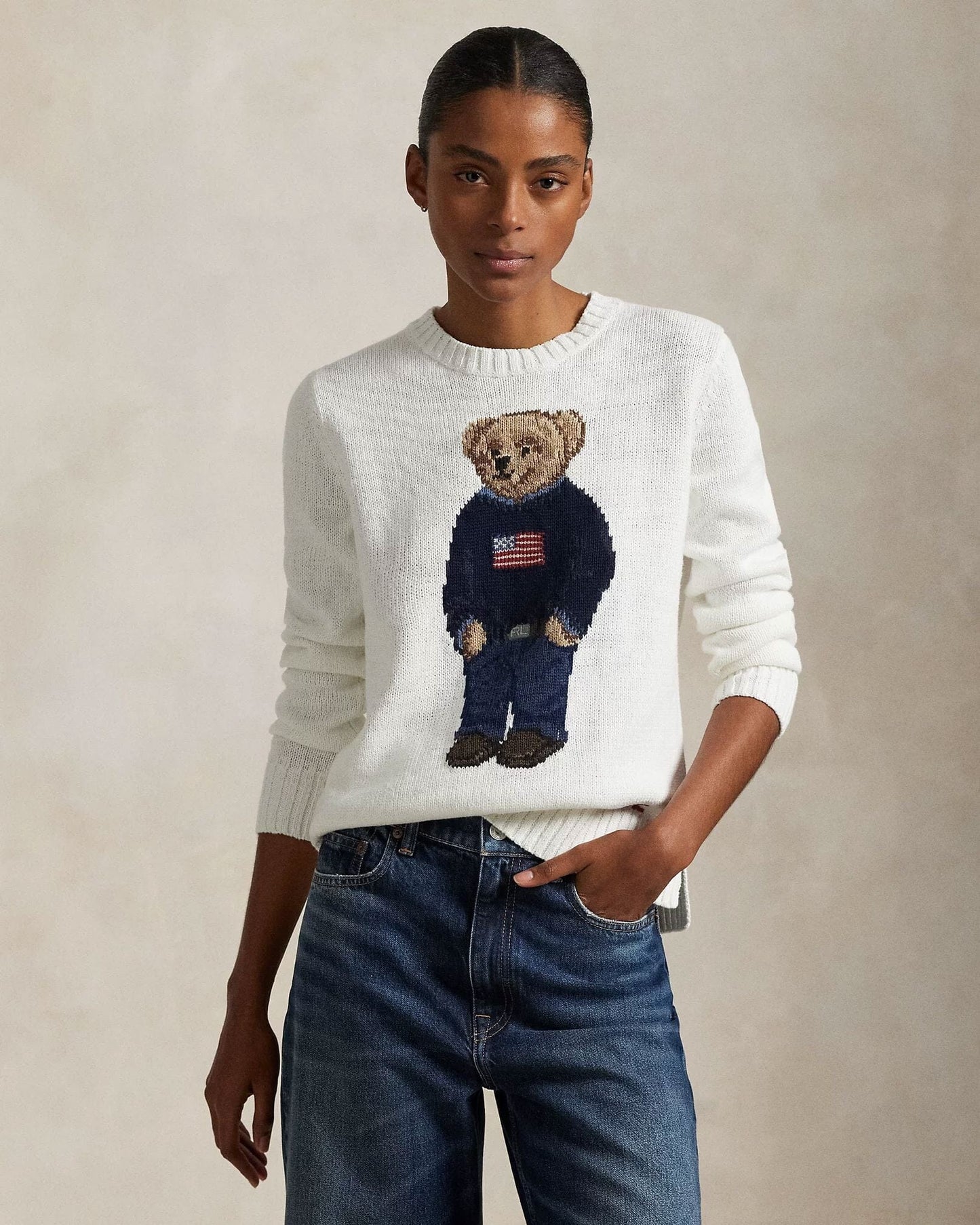RL Polo Bear Leinen-Baumwoll-Pullover mit Rundhalsausschnitt