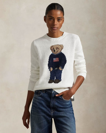 RL Polo Bear Leinen-Baumwoll-Pullover mit Rundhalsausschnitt