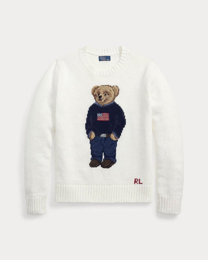 RL Polo Bear Leinen-Baumwoll-Pullover mit Rundhalsausschnitt
