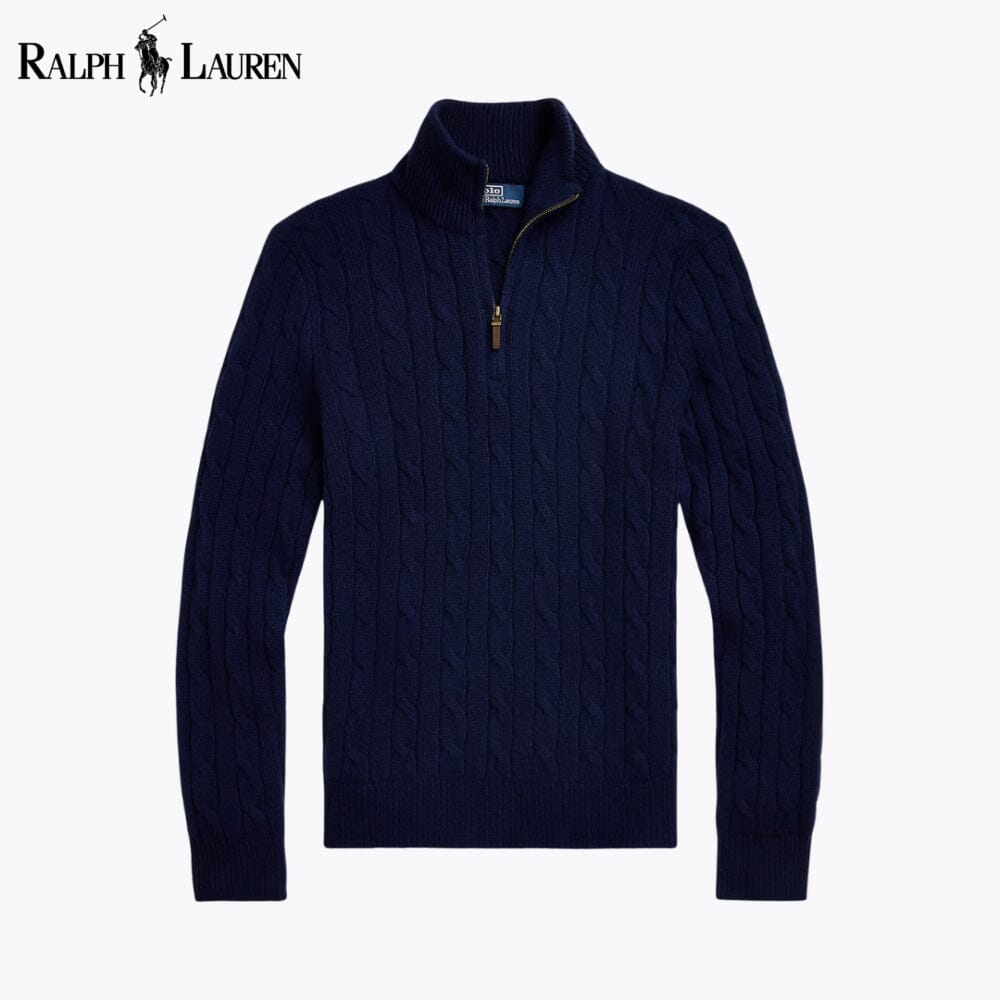 Pull en cachemire à fermeture éclair et torsades RL