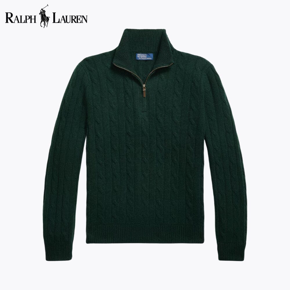 Pull en cachemire à fermeture éclair et torsades RL