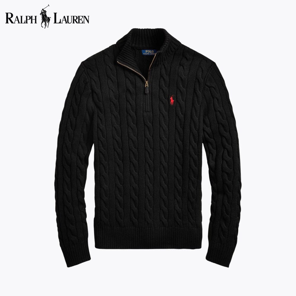 RL Chunky Kabelstrick-Pullover aus Baumwolle mit kurzem Reißverschluss