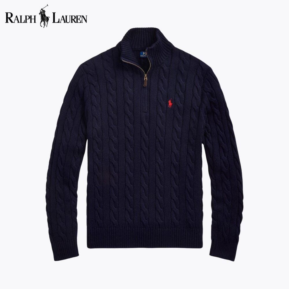 RL Chunky Kabelstrick-Pullover aus Baumwolle mit kurzem Reißverschluss