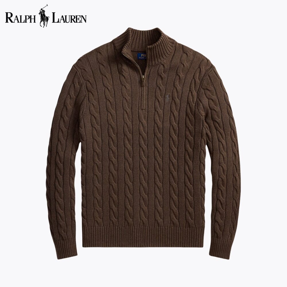 RL Chunky Kabelstrick-Pullover aus Baumwolle mit kurzem Reißverschluss