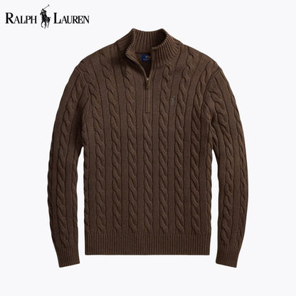 RL Chunky Kabelstrick-Pullover aus Baumwolle mit kurzem Reißverschluss