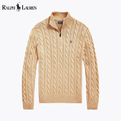 RL Chunky Kabelstrick-Pullover aus Baumwolle mit kurzem Reißverschluss