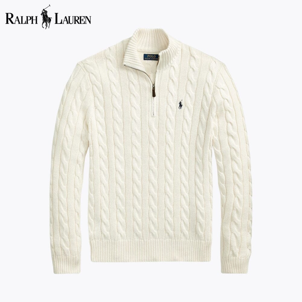 RL Chunky Kabelstrick-Pullover aus Baumwolle mit kurzem Reißverschluss