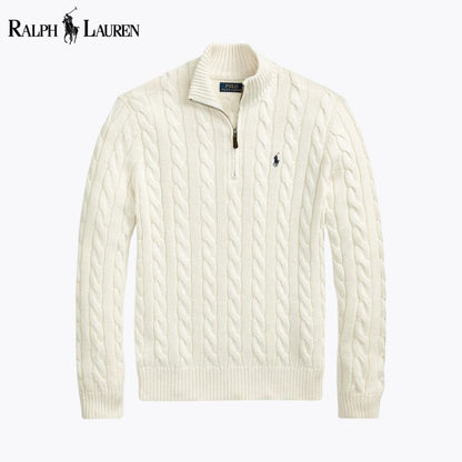 RL Chunky Kabelstrick-Pullover aus Baumwolle mit kurzem Reißverschluss