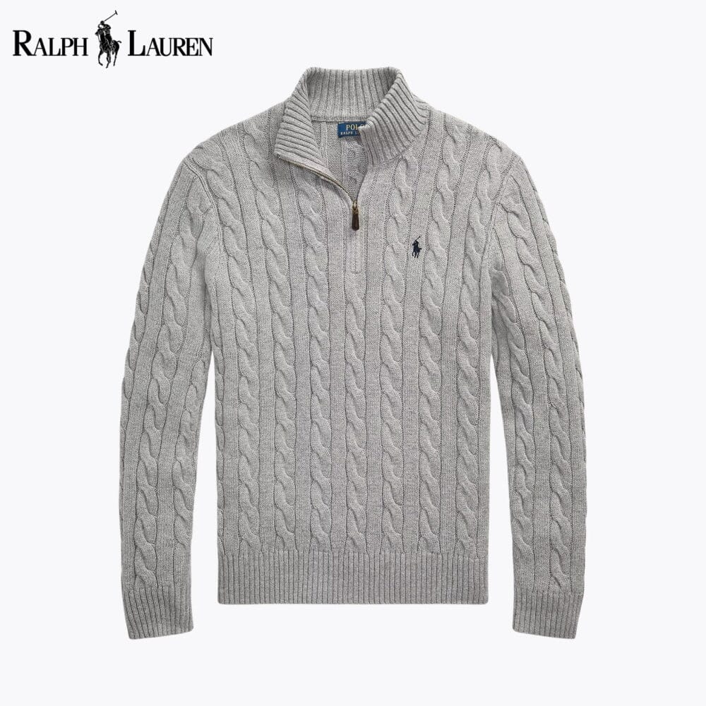RL Chunky Kabelstrick-Pullover aus Baumwolle mit kurzem Reißverschluss