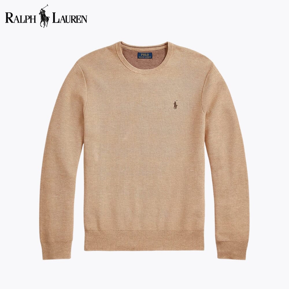 RL Mesh-Knit Baumwollpullover mit Rundhalsausschnitt