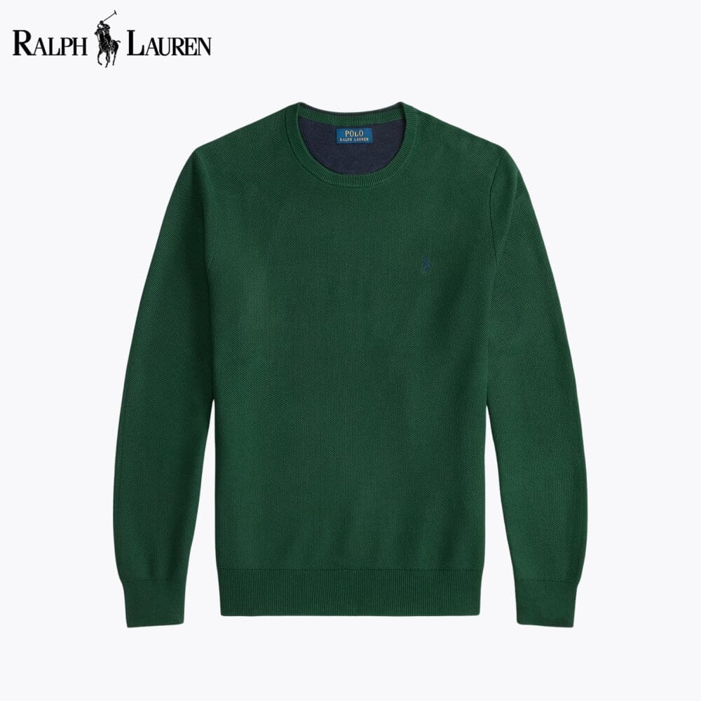 RL Mesh-Knit Baumwollpullover mit Rundhalsausschnitt