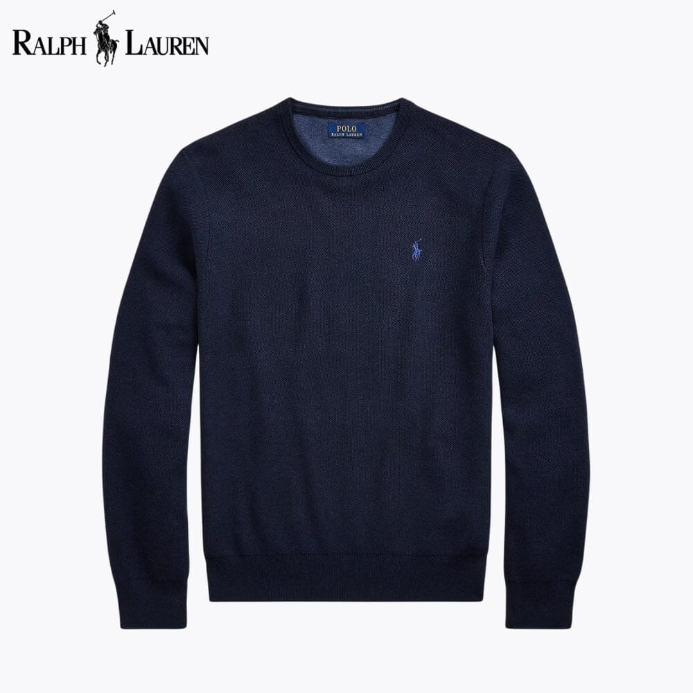 RL Mesh-Knit Baumwollpullover mit Rundhalsausschnitt