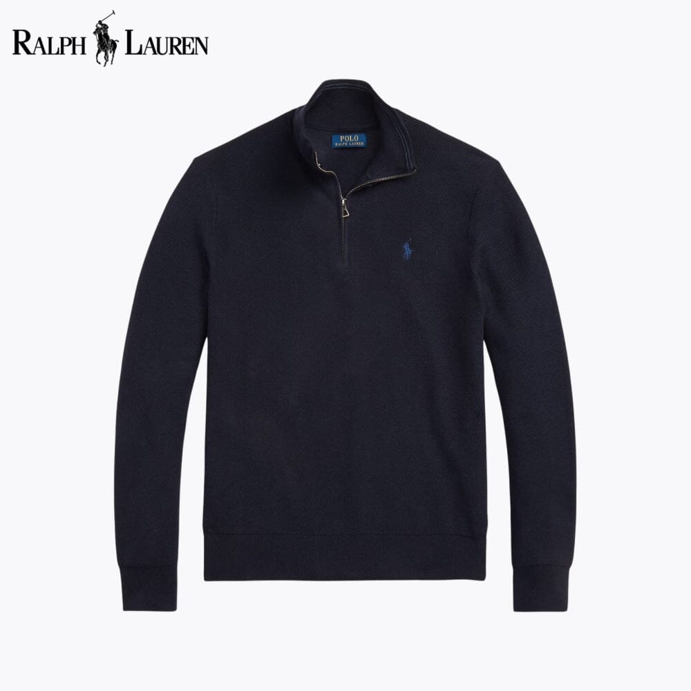 RL Mesh-Strick Baumwoll-Sweater mit Reißverschlusskragen
